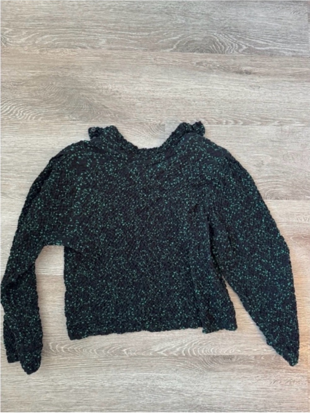 Zara Textured Floral Blouse Puff Sleeve Open Back Top Black Green Size S - Picture 9 of 9